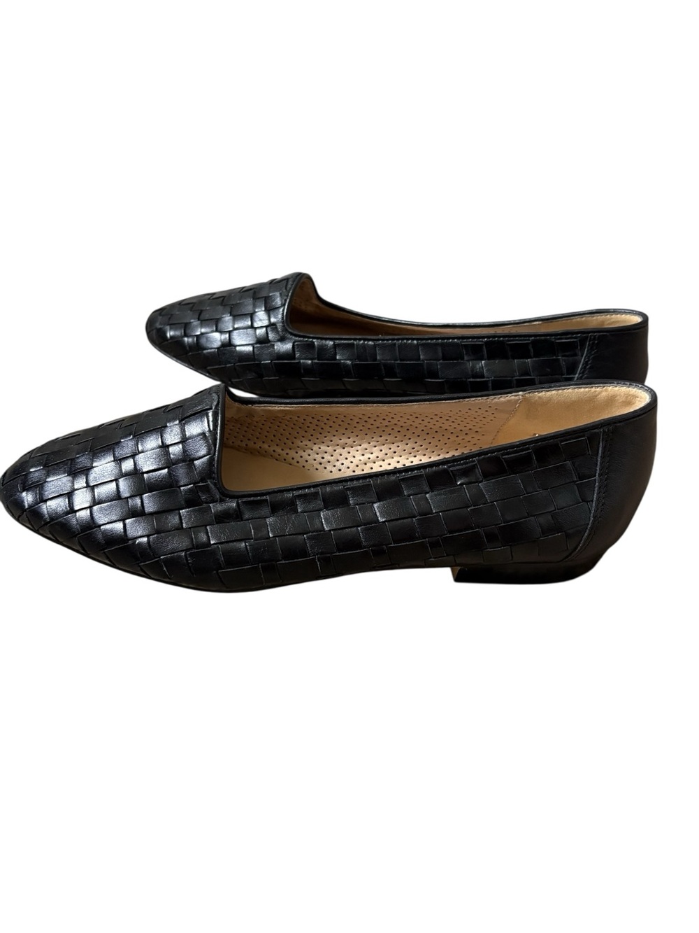 Enzo Angiolini Vintage Woven Leather Flats Black Slip-On Loafers Size 8
